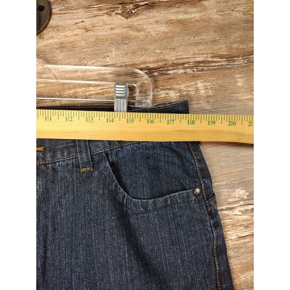 Micros Clothing Y2k Baggy Jeans Bootcut Dark Blue Denim Stud Pockets 36x32 90's - Picture 9 of 16